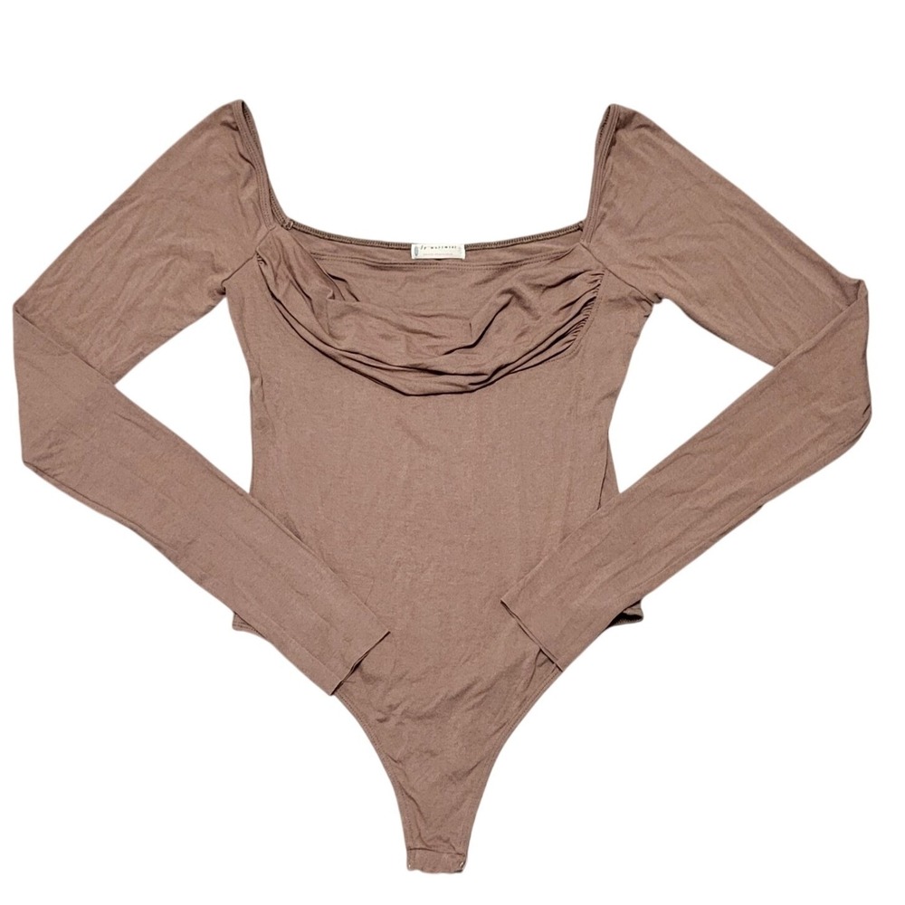 FP Movement Free People Mauve Brown Cowl Neck Long Sleeve Bodysuit size Large